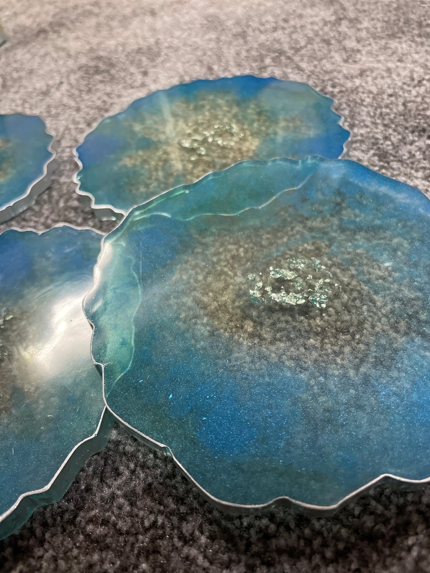 Blue, Clear and Silver Coasters - Set of 4