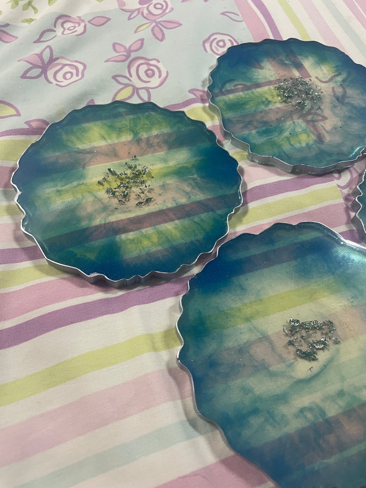 Blue, Clear and Silver Coasters - Set of 4