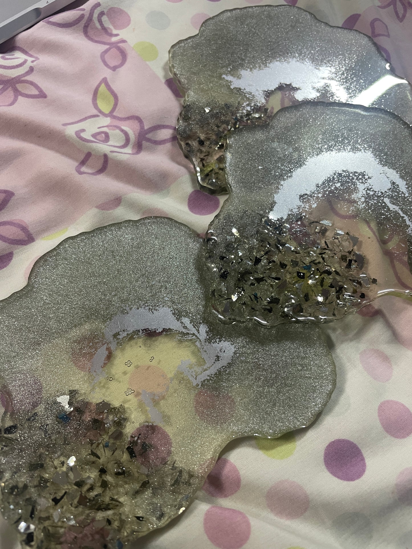 Silver, clear and fireglass Geode Resin Coasters - Set of 4