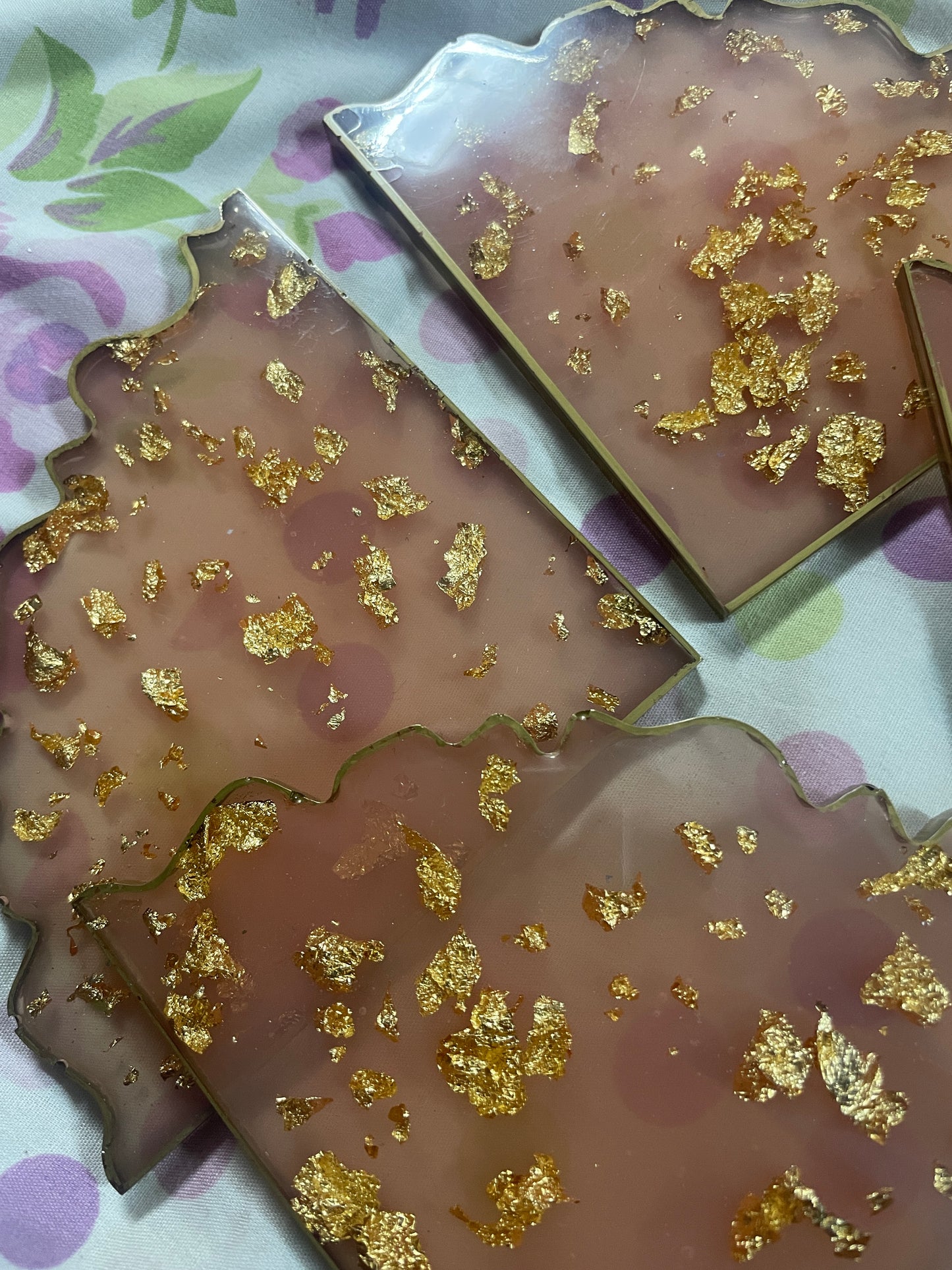 Pink and Gold Foil Flake Coasters - Set of 4