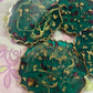 Green with gold flakes and rose petals Small Irregular Round Coasters - Set of 4