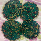 Green with gold flakes and rose petals Small Irregular Round Coasters - Set of 4