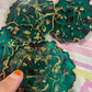 Green with gold flakes and rose petals Small Irregular Round Coasters - Set of 4