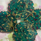 Green with gold flakes and rose petals Small Irregular Round Coasters - Set of 4