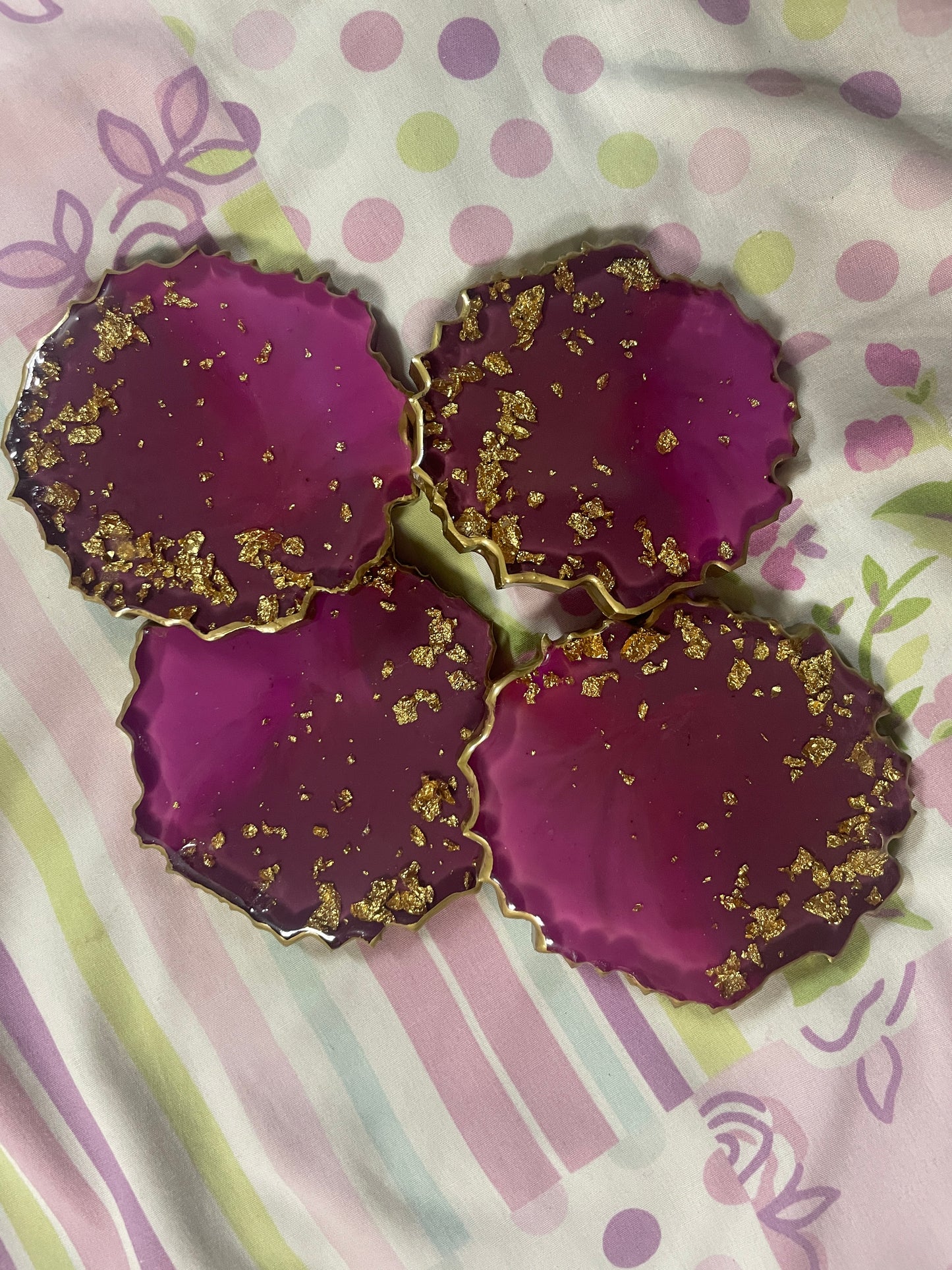 Purple, pinkish ombre, with gold flakes Small Irregular Round Coasters - Set of 4