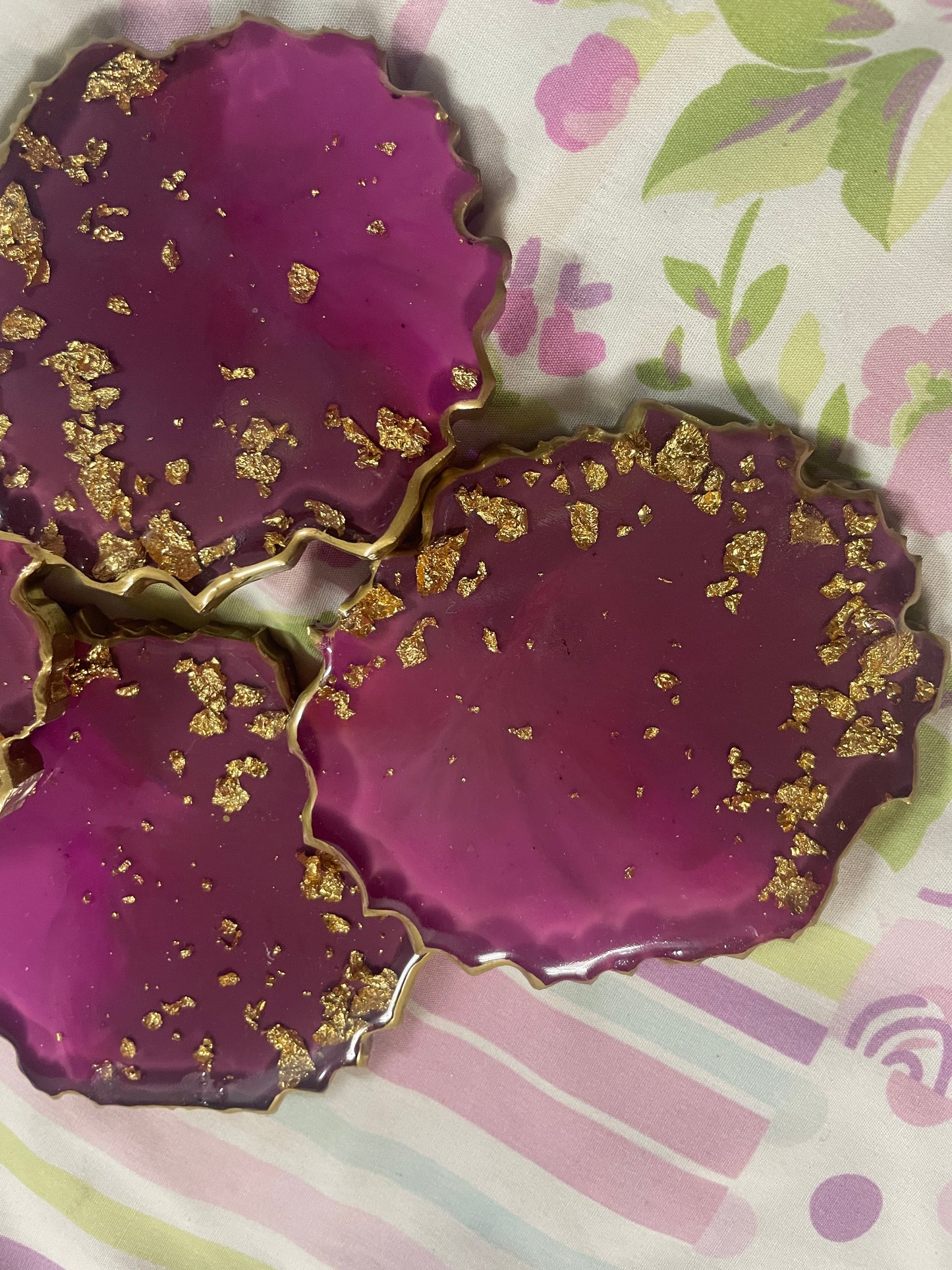 Purple, pinkish ombre, with gold flakes Small Irregular Round Coasters - Set of 4