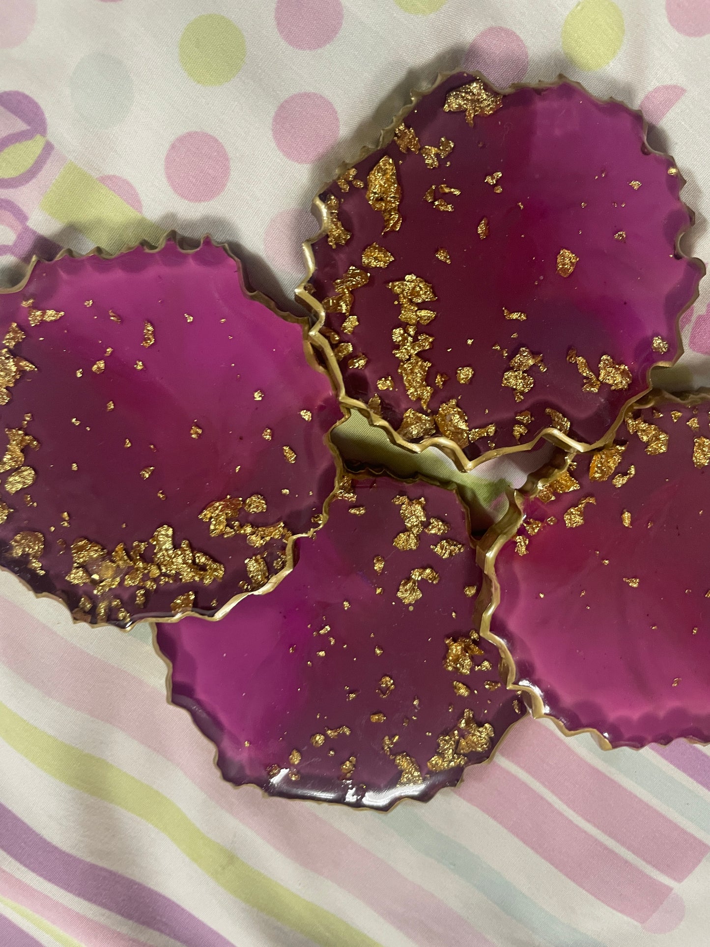 Purple, pinkish ombre, with gold flakes Small Irregular Round Coasters - Set of 4