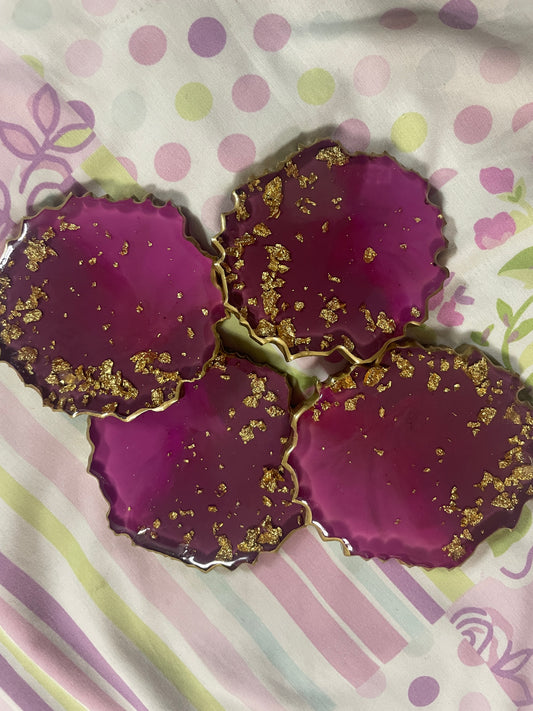 Purple, pinkish ombre, with gold flakes Small Irregular Round Coasters - Set of 4