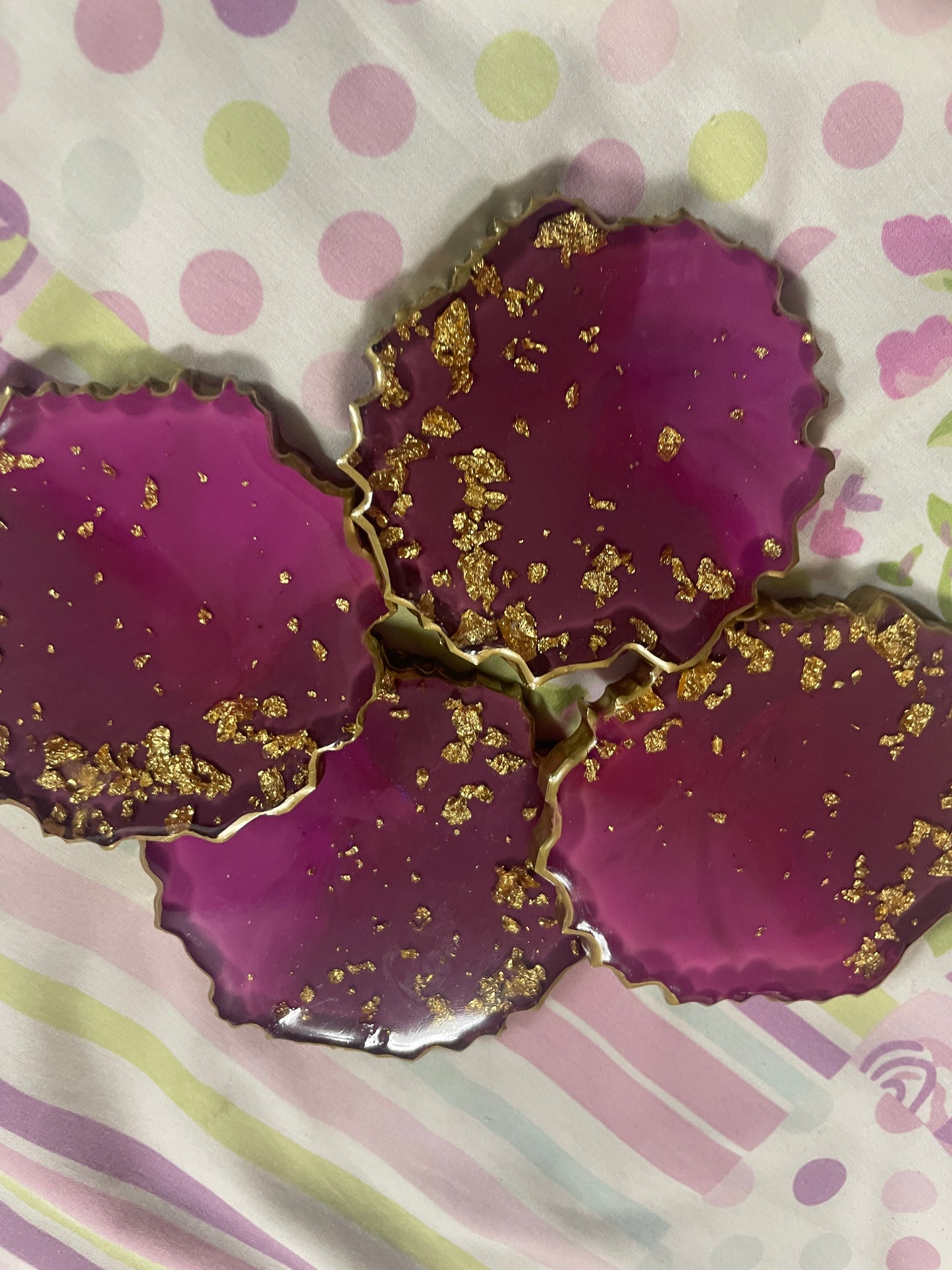 Purple, pinkish ombre, with gold flakes Small Irregular Round Coasters - Set of 4