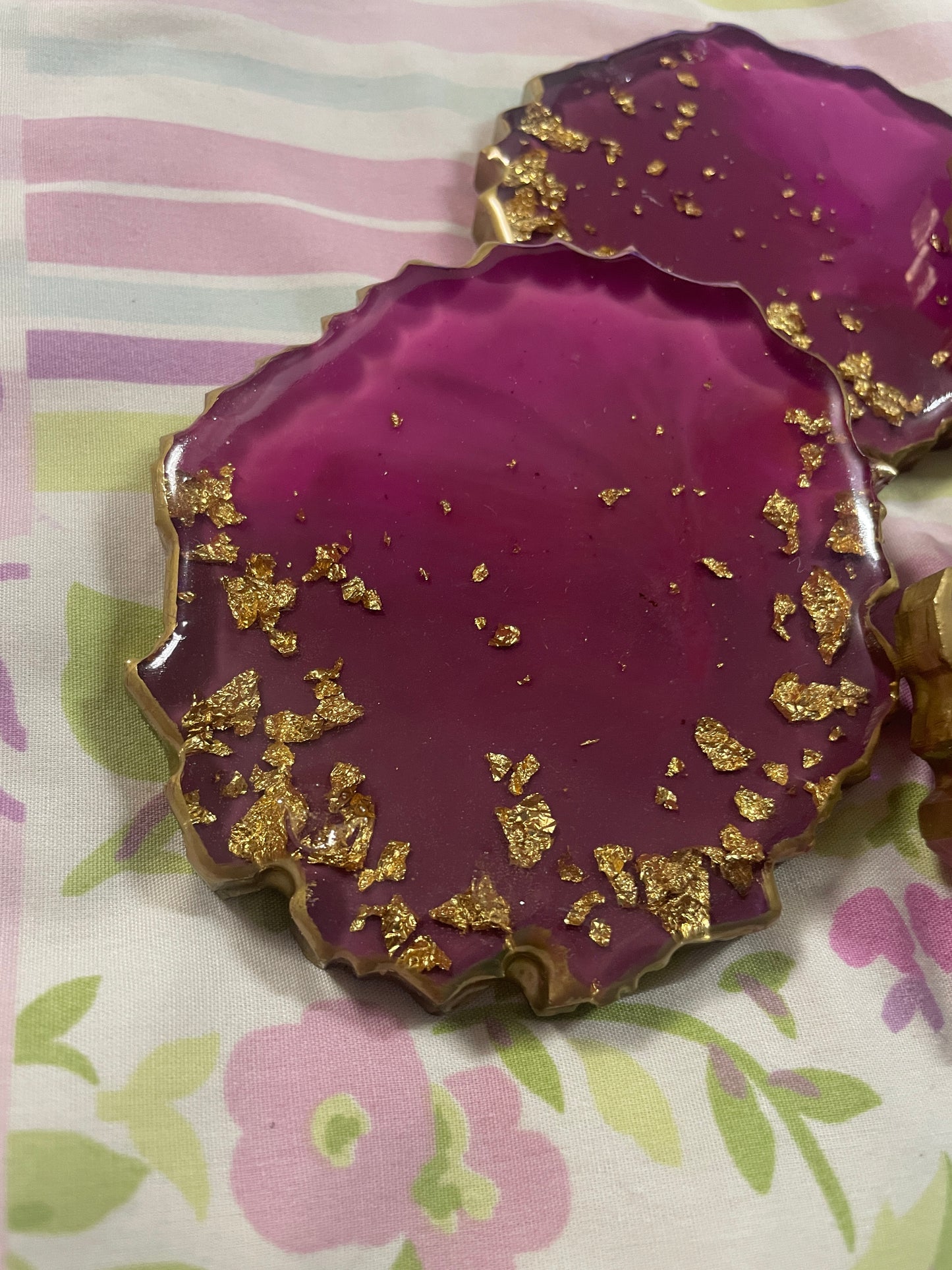 Purple, pinkish ombre, with gold flakes Small Irregular Round Coasters - Set of 4