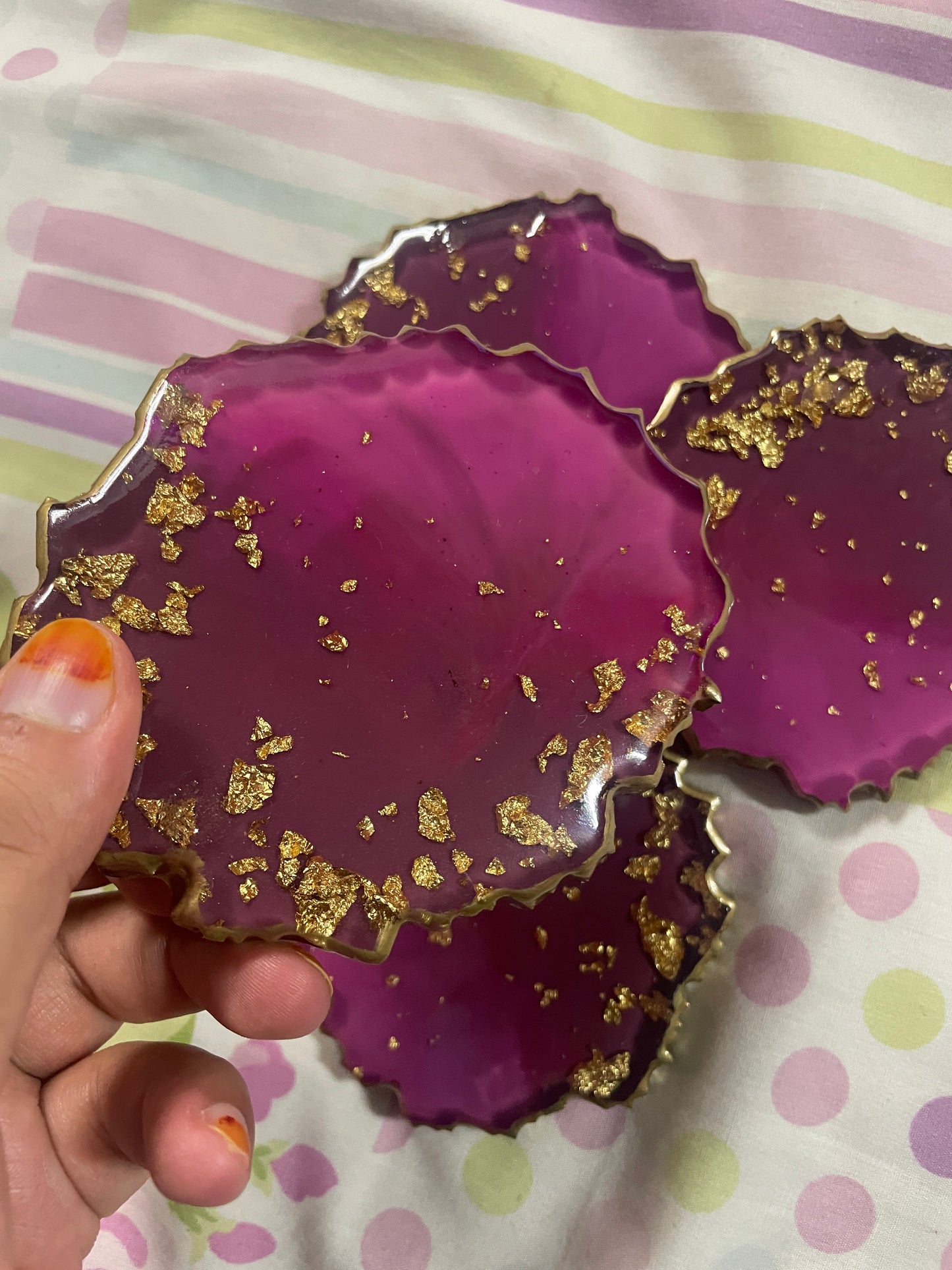 Purple, pinkish ombre, with gold flakes Small Irregular Round Coasters - Set of 4