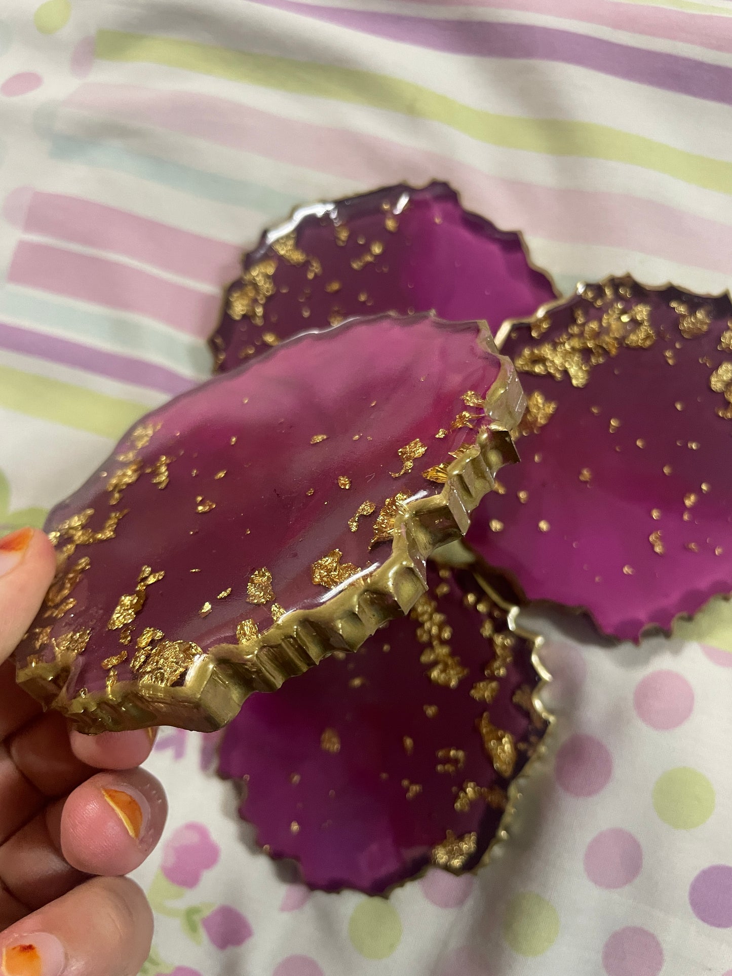 Purple, pinkish ombre, with gold flakes Small Irregular Round Coasters - Set of 4