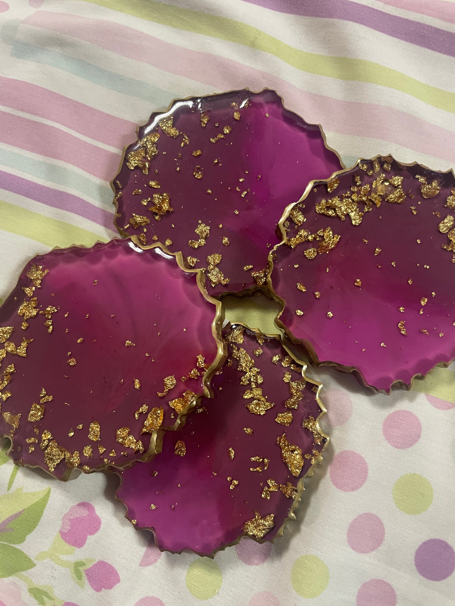 Purple, pinkish ombre, with gold flakes Small Irregular Round Coasters - Set of 4