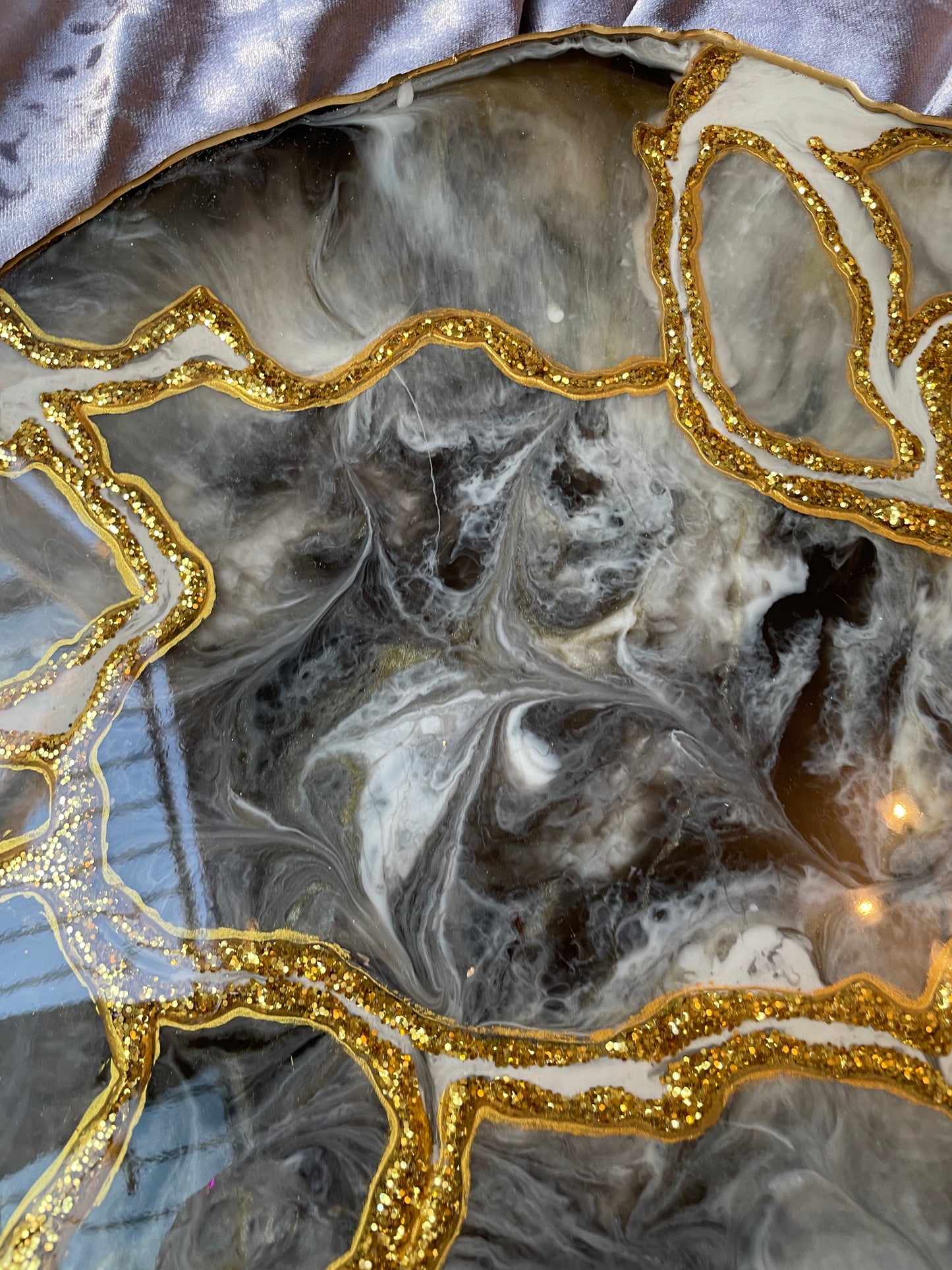 Black white and gold marble and glitter  - Extra Large Geode Resin Tray