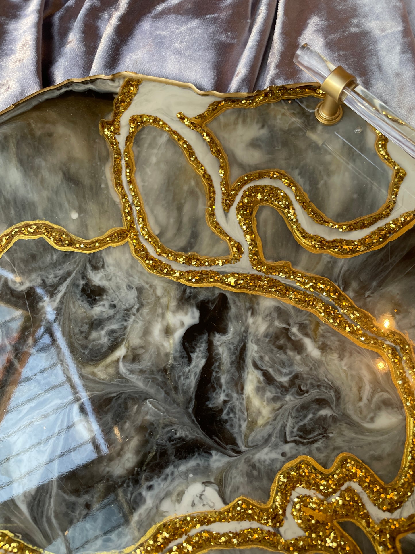 Black white and gold marble and glitter  - Extra Large Geode Resin Tray