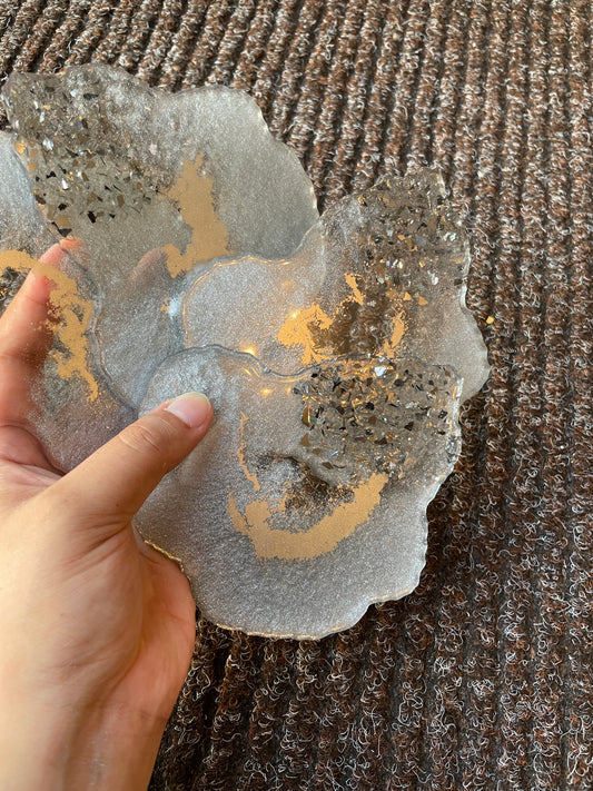 Silver, clear and fireglass Geode Resin Coasters - Set of 4