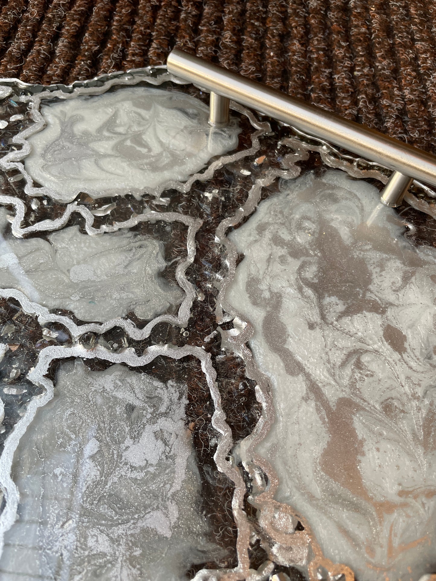 Silver and White Quartz and Glass  - Extra Large Geode Resin Tray