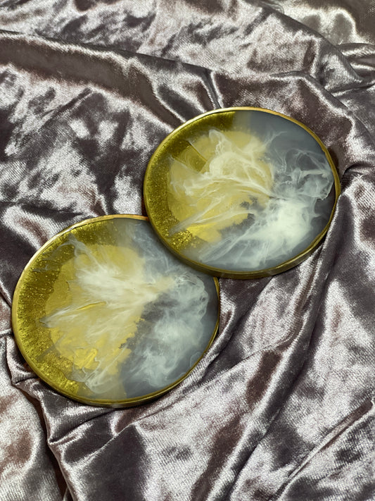 Purple, white and gold Round Resin Coasters - Set of 2