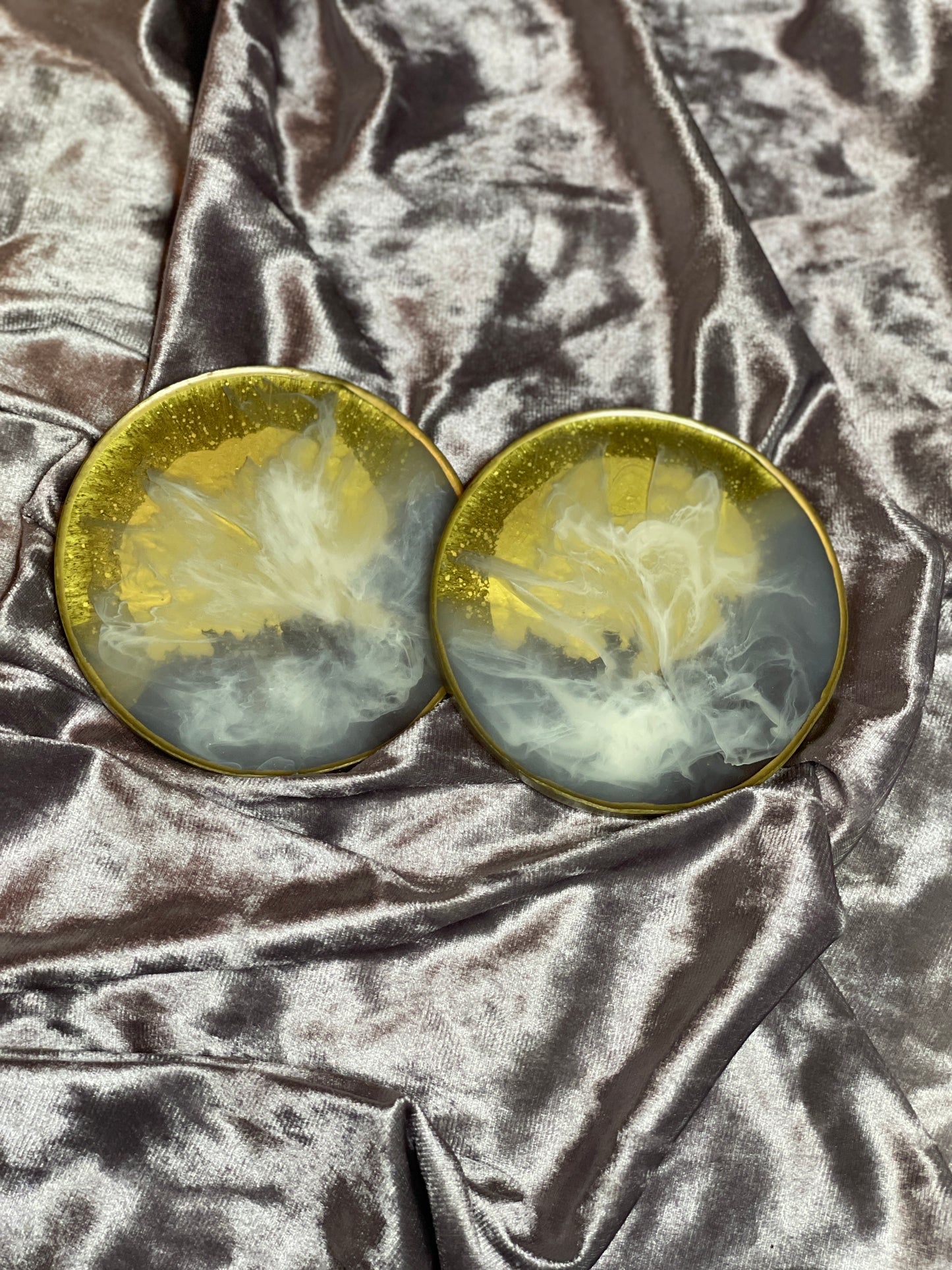 Purple, white and gold Round Resin Coasters - Set of 2