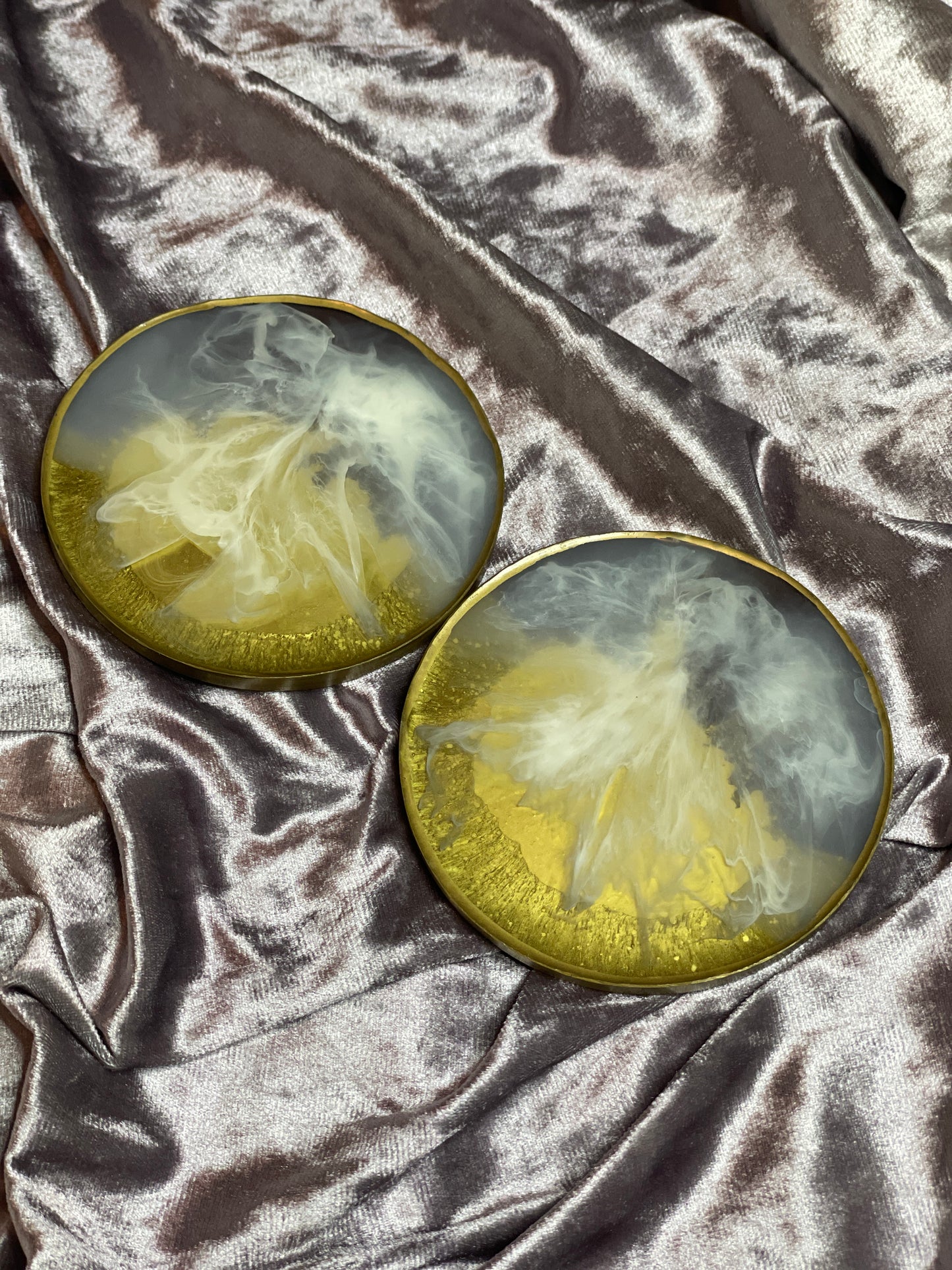 Purple, white and gold Round Resin Coasters - Set of 2