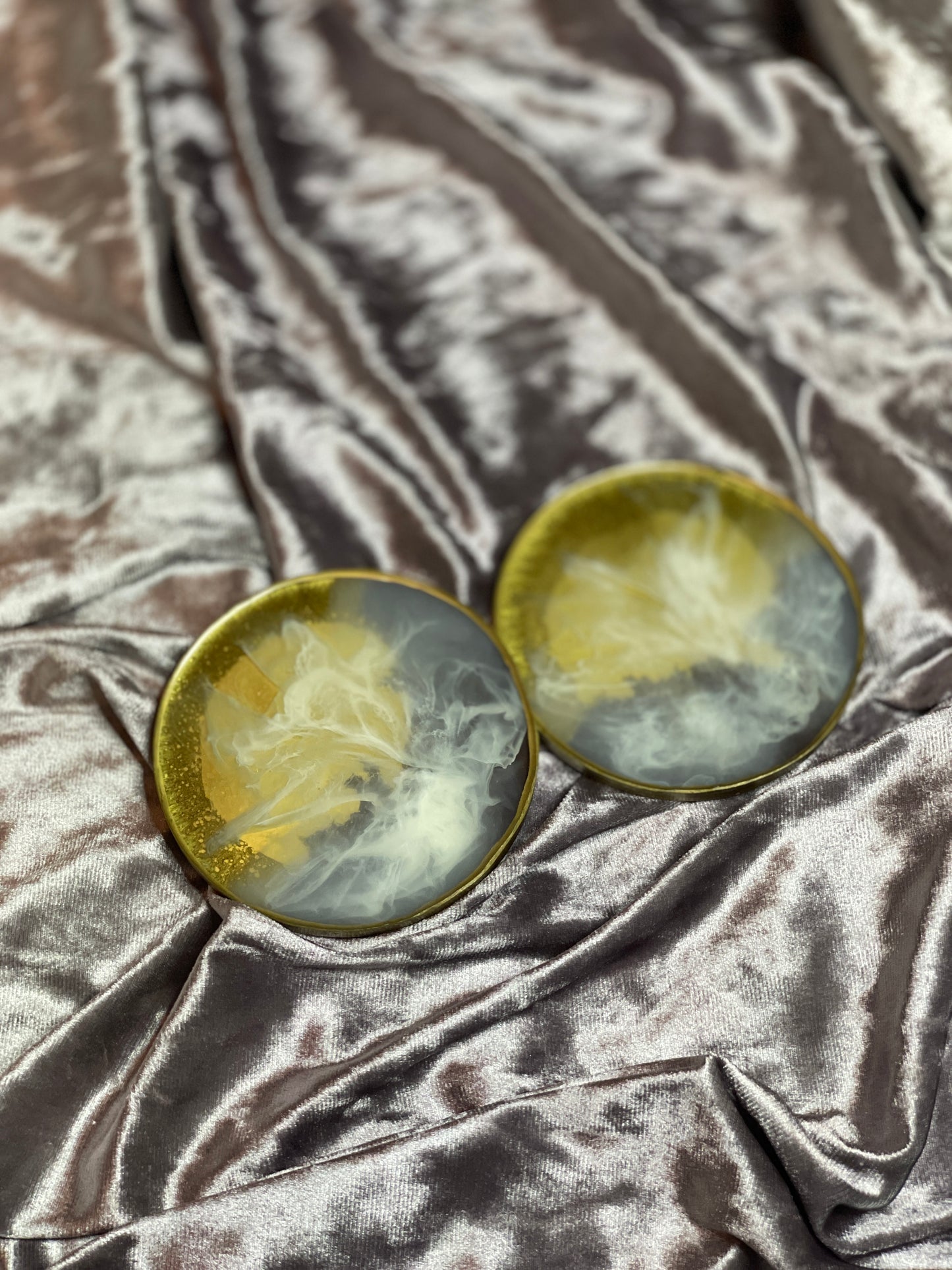 Purple, white and gold Round Resin Coasters - Set of 2