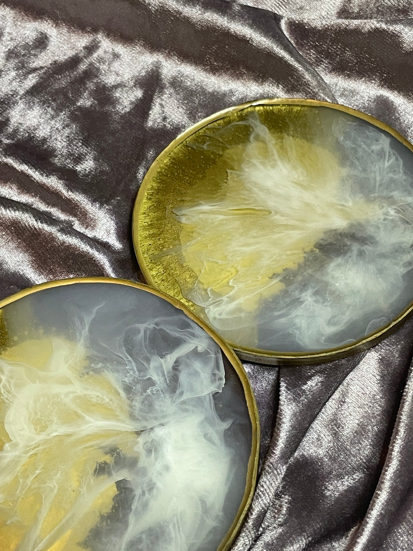 Purple, white and gold Round Resin Coasters - Set of 2