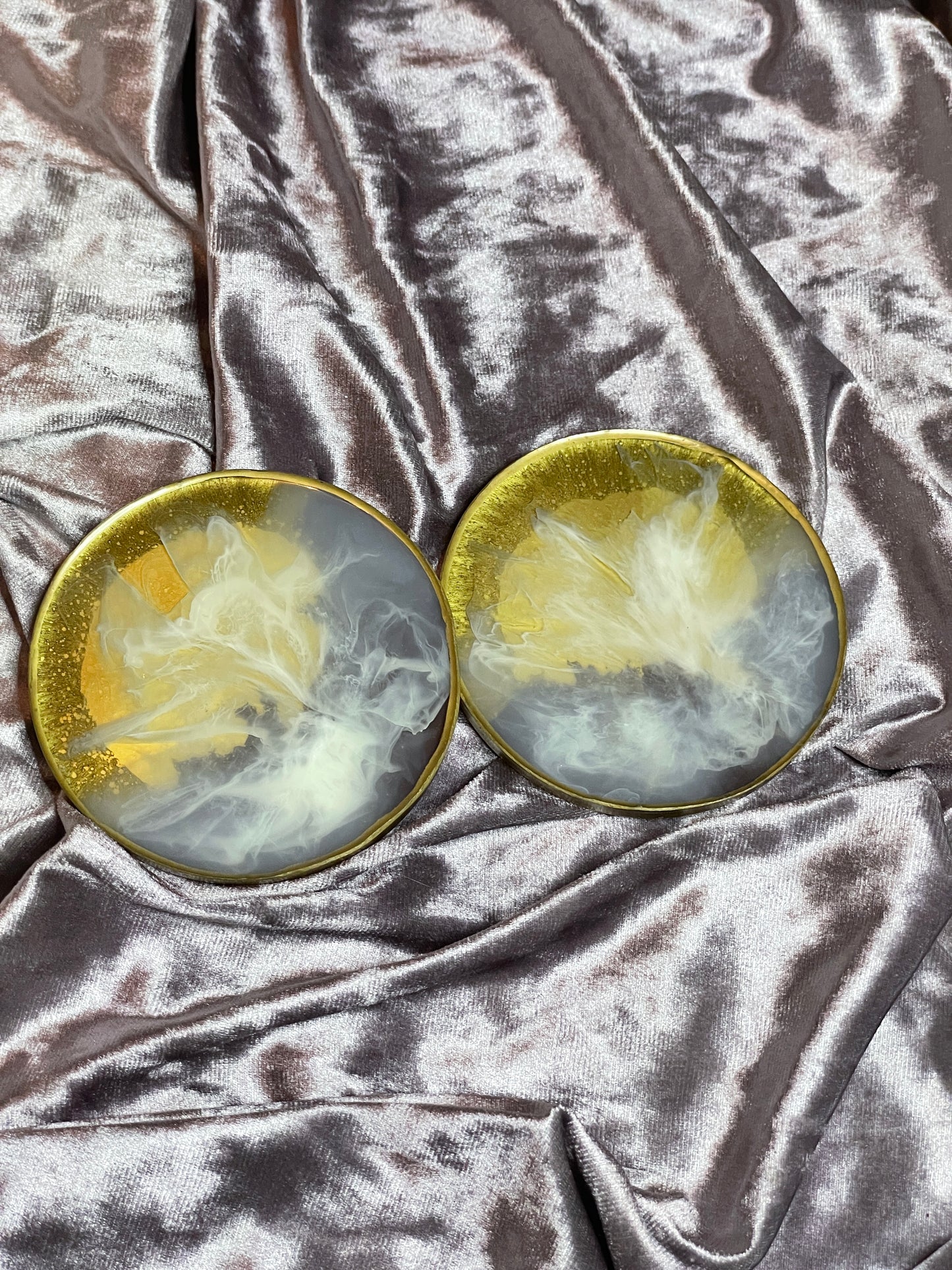 Purple, white and gold Round Resin Coasters - Set of 2