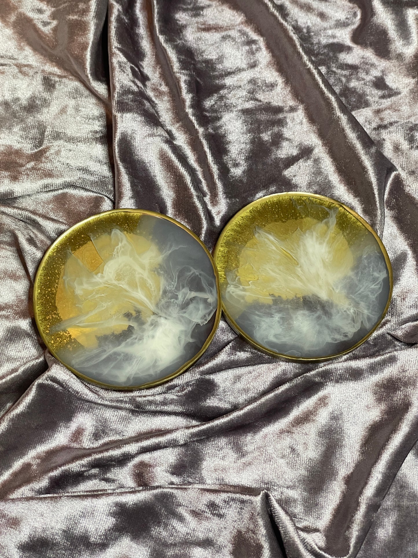 Purple, white and gold Round Resin Coasters - Set of 2