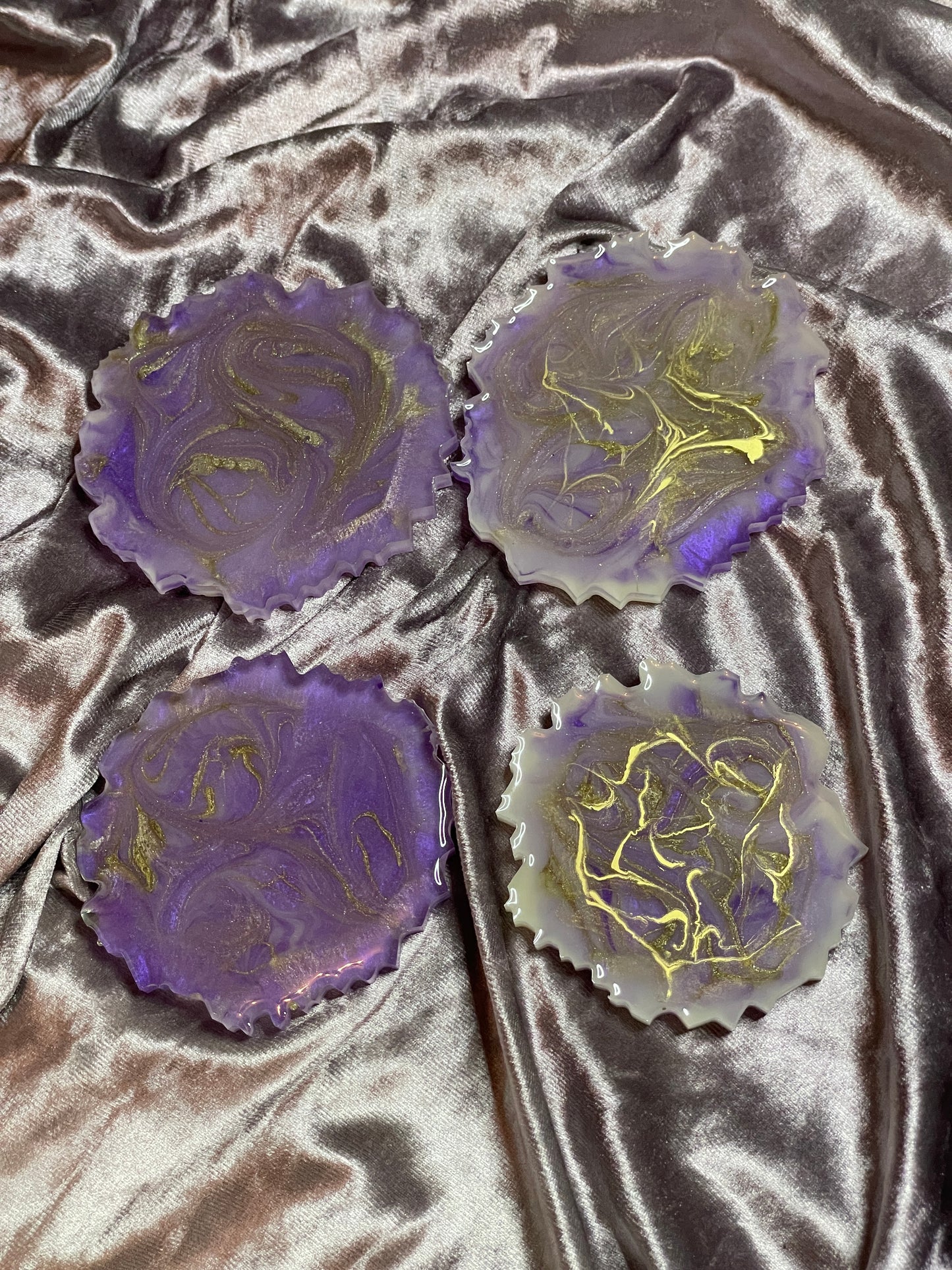 Purple, white and gold Small Irregular Round Coasters - Set of 4