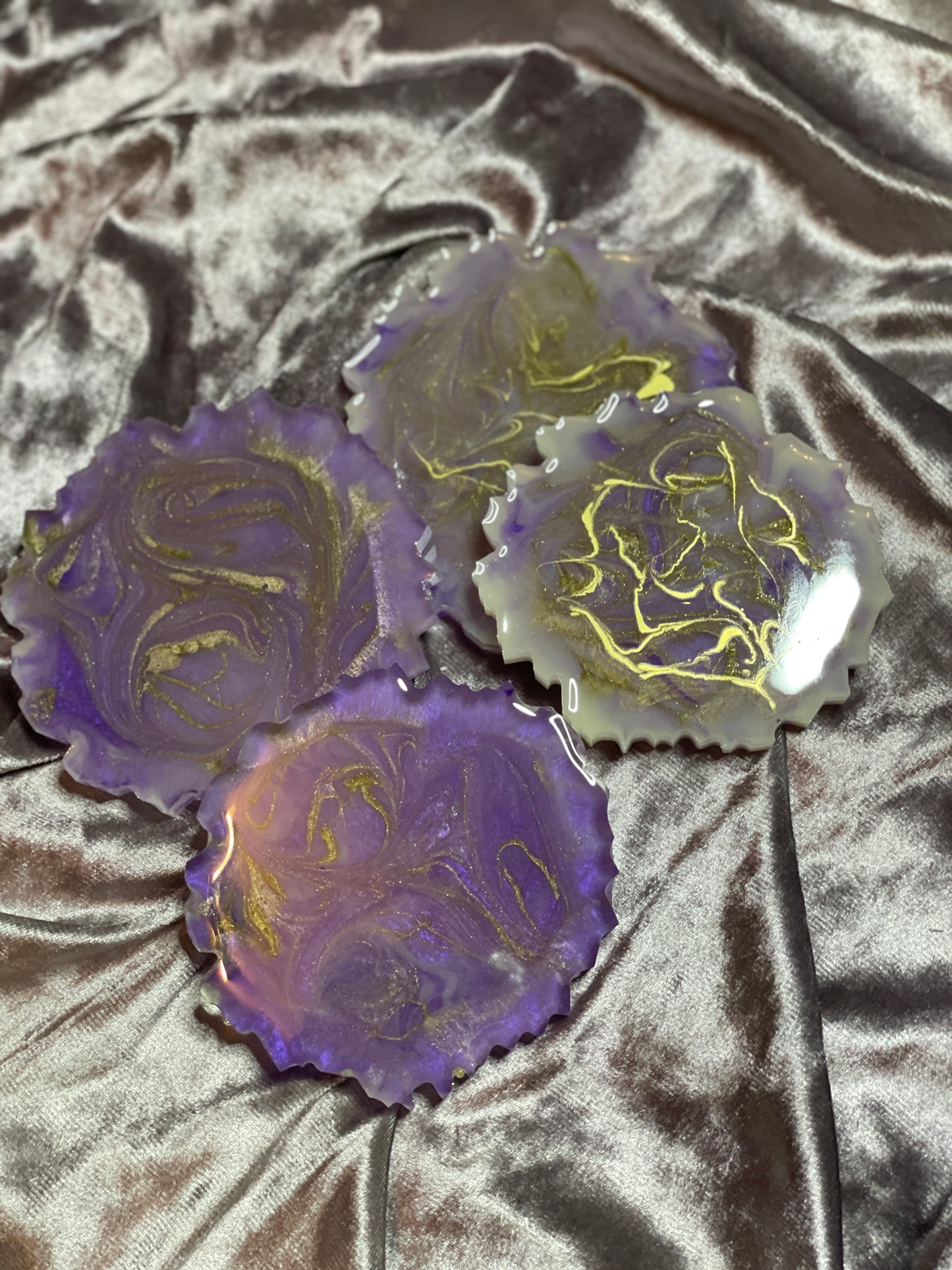 Purple, white and gold Small Irregular Round Coasters - Set of 4