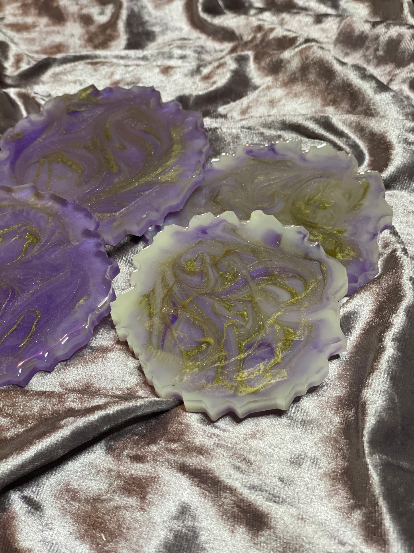 Purple, white and gold Small Irregular Round Coasters - Set of 4