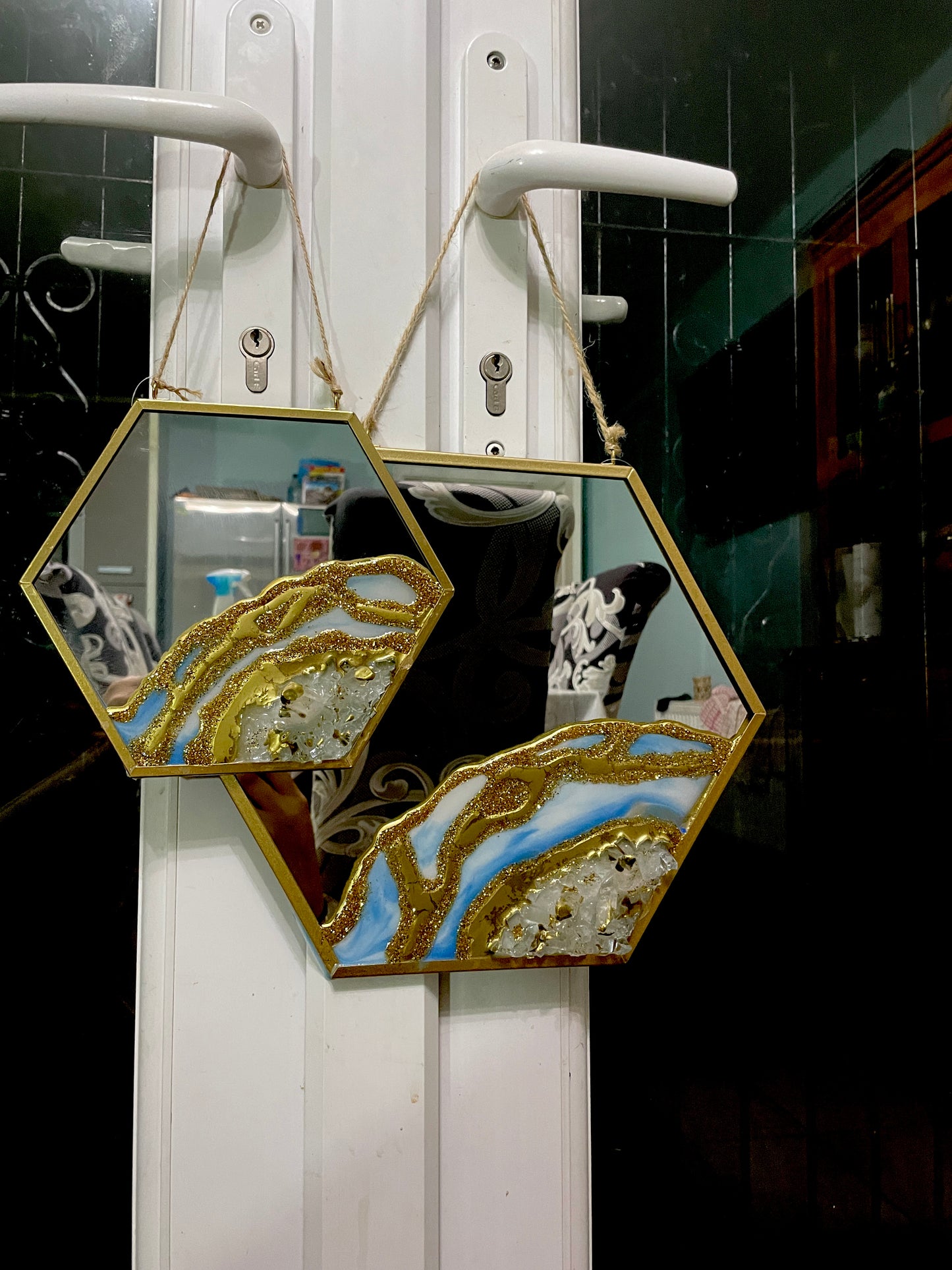 Hexagonal Wall Hanging Resin Mirror - Custom Wall Art