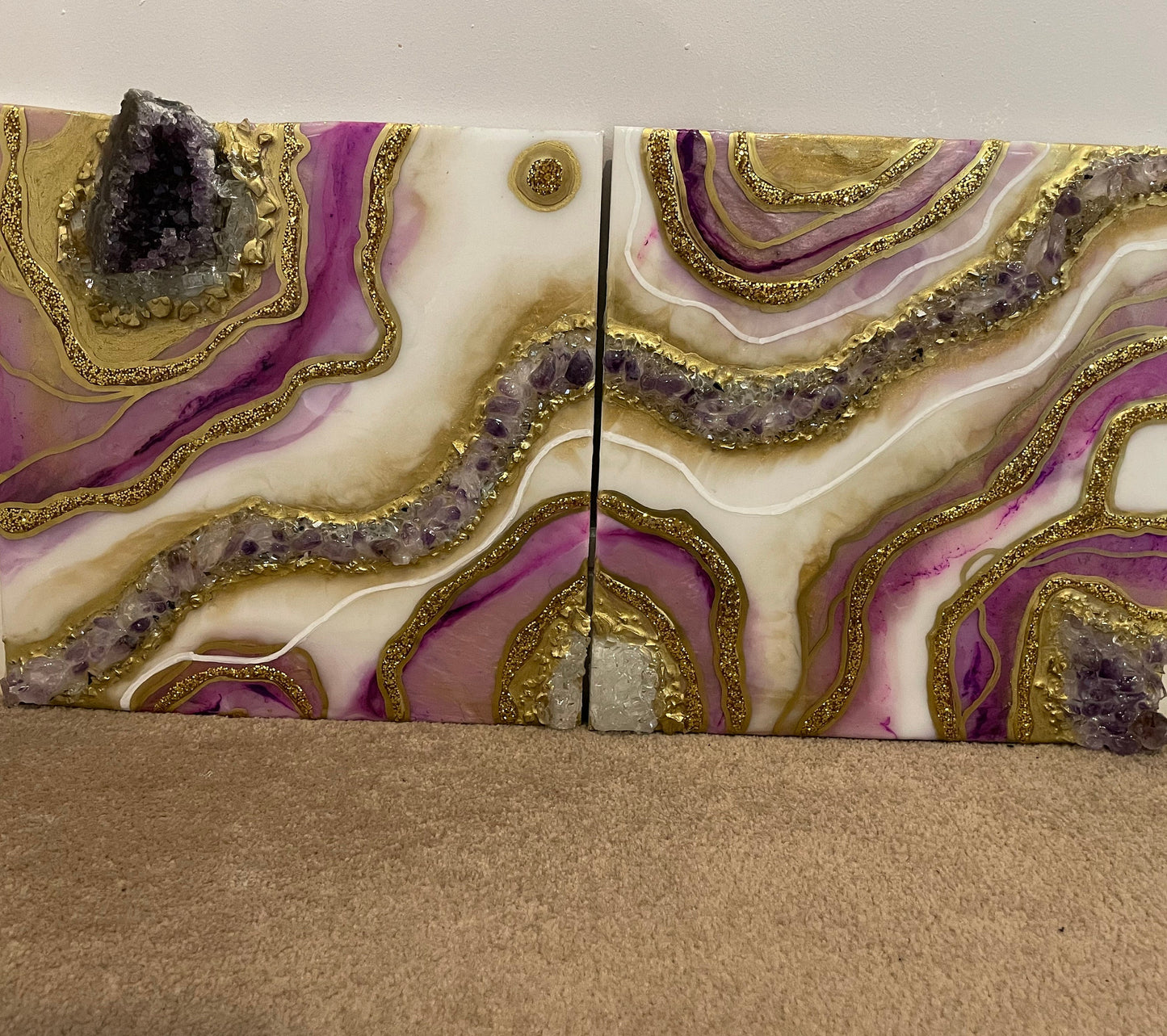 Amethyst Geode Inspired Resin Diptych Wall Art - Original - EpoxyCore - [shop_type] 