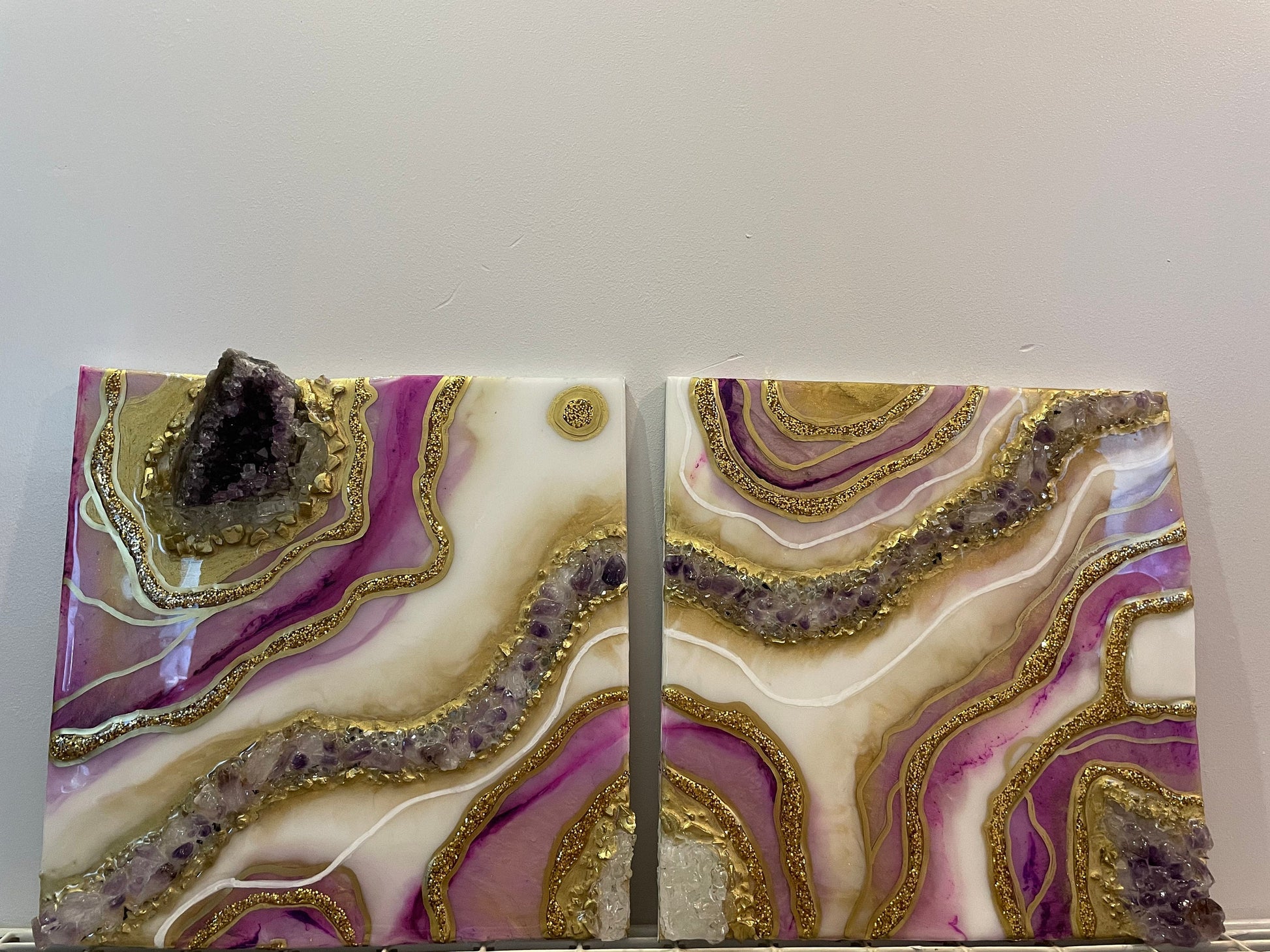 Amethyst Geode Inspired Resin Diptych Wall Art - Original - EpoxyCore - [shop_type] 