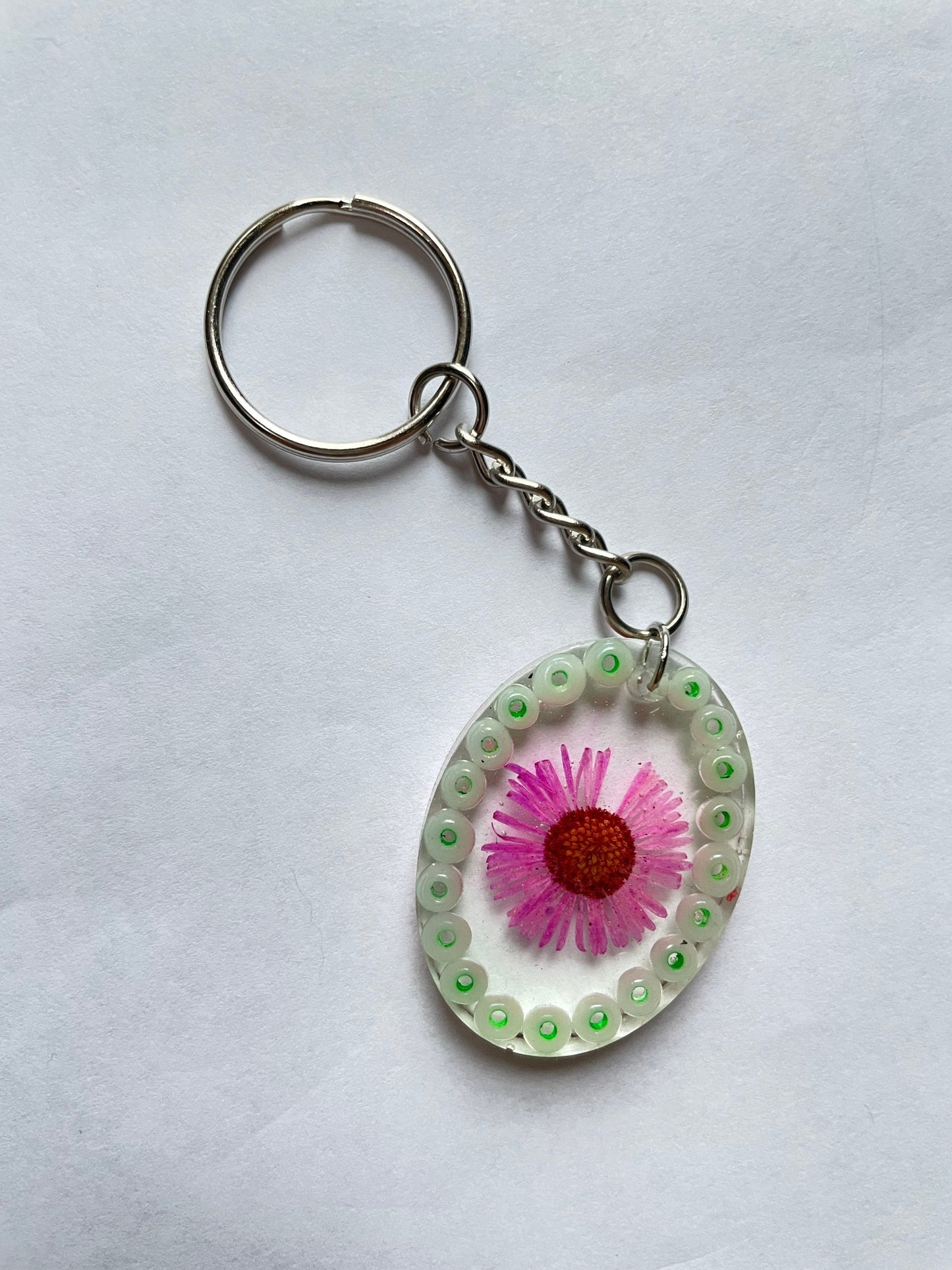 Real Dried Flowers with Bead Border Keyring - Custom - EpoxyCore - [shop_type] 