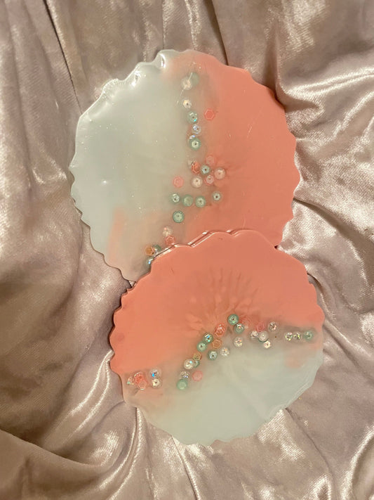 Baby Blue and Baby Pink with Sequins Coasters - Set of 2 - EpoxyCore - [shop_type] 