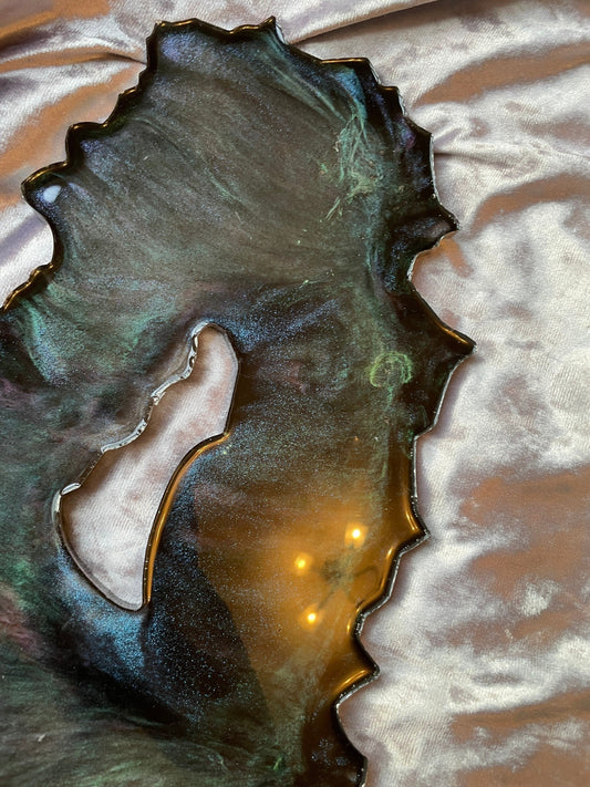 Iridescent Holographic Shades on Black Geode Resin Placemat - EpoxyCore - [shop_type] 