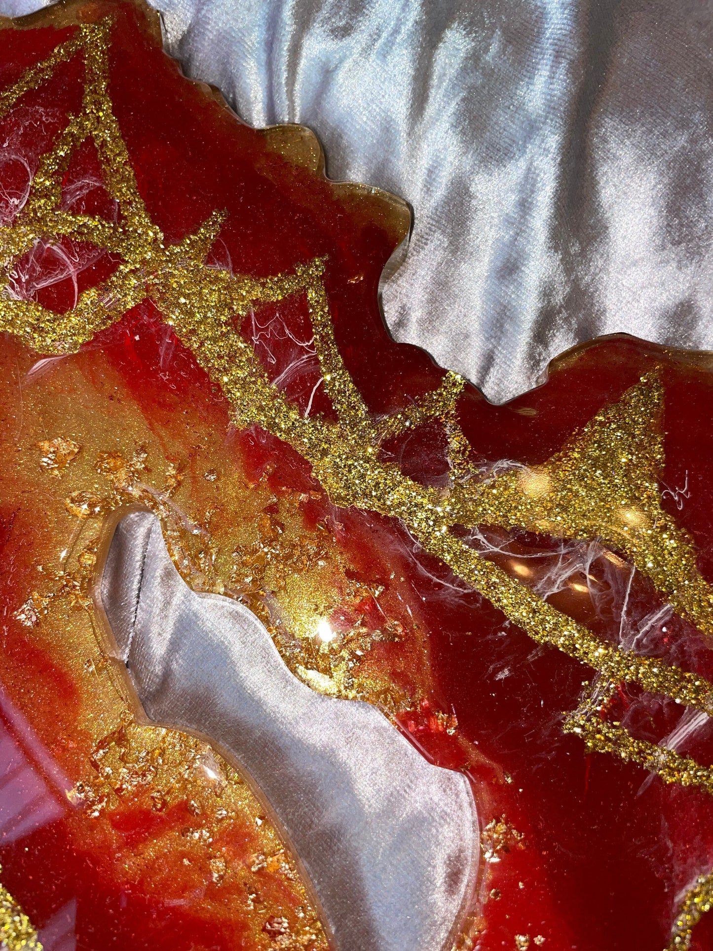 Deep Red, Gold and Glitter Geode Resin Placemat - EpoxyCore - [shop_type] 
