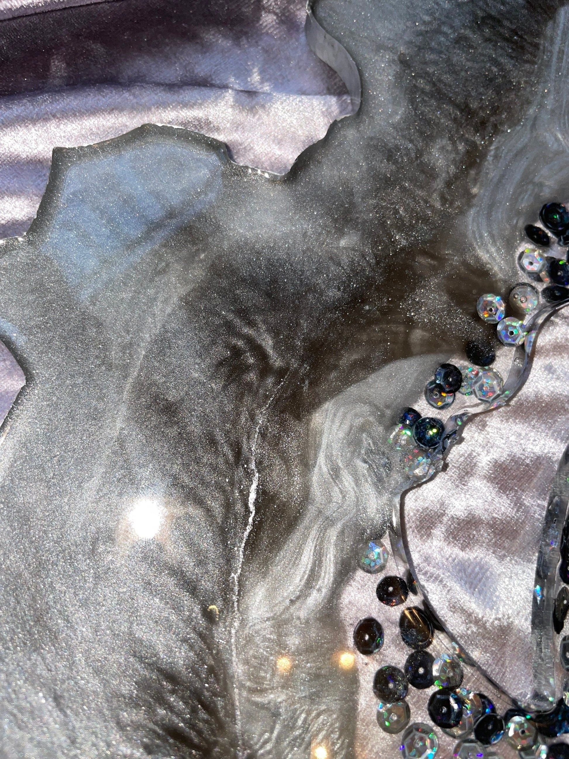 Black and Silver Sequined Geode Resin Placemat - EpoxyCore - [shop_type] 
