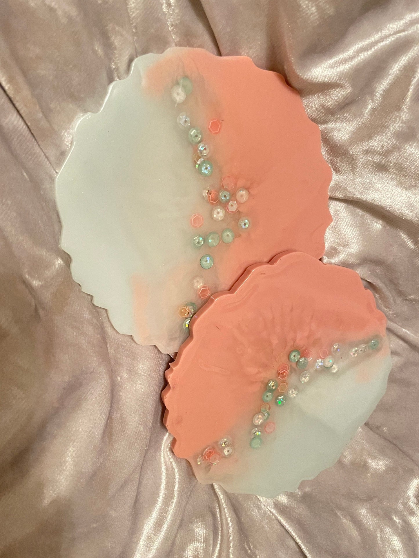 Baby Blue and Baby Pink with Sequins Coasters - Set of 2 - EpoxyCore - [shop_type] 