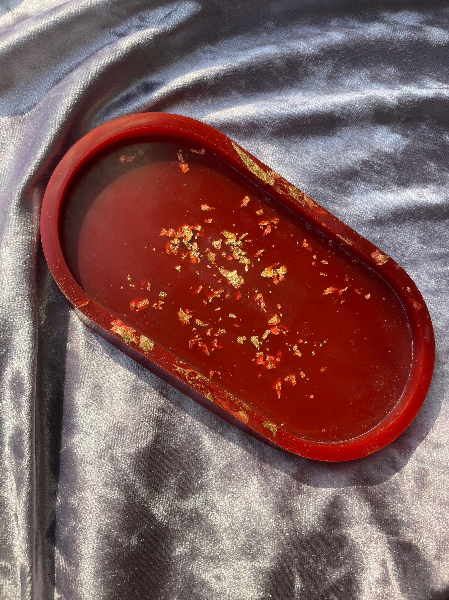 Deep Red with Gold Flakes Oval Resin Trinket Tray - EpoxyCore - [shop_type] 