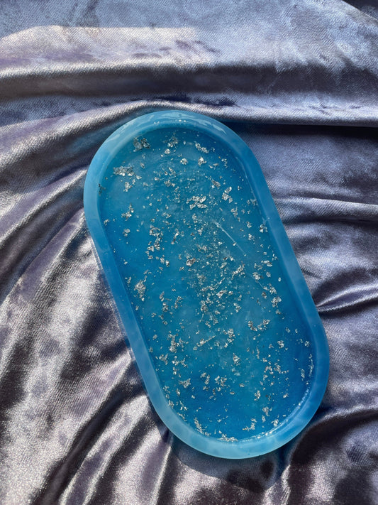 Blue and SIlver Flake Oval Resin Trinket Tray - EpoxyCore - [shop_type] 