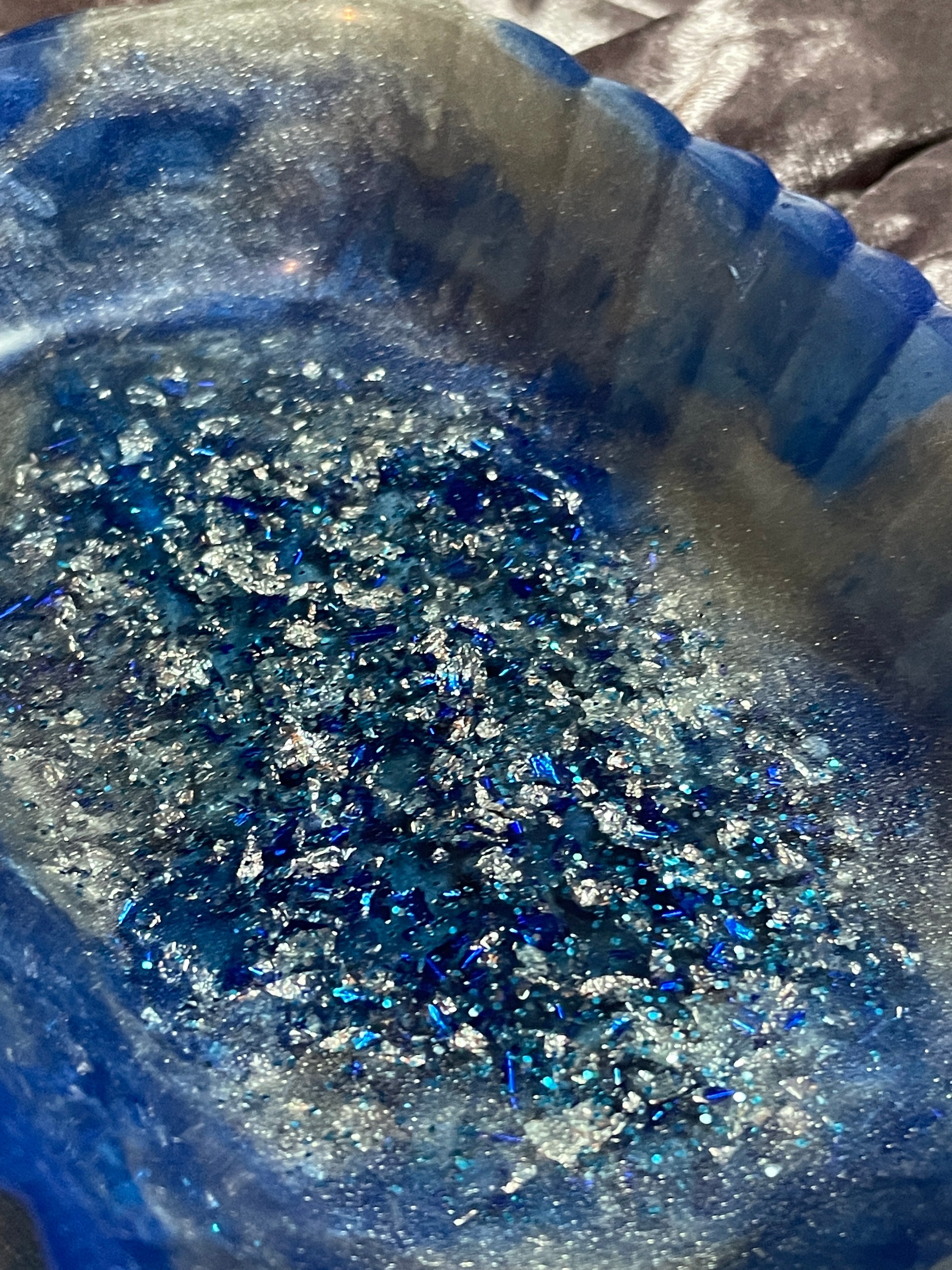 Blue and Silver Marble with Silver and Blue Flakes and Glitter Rectangle Pleated Resin Trinket Tray - EpoxyCore - [shop_type] 