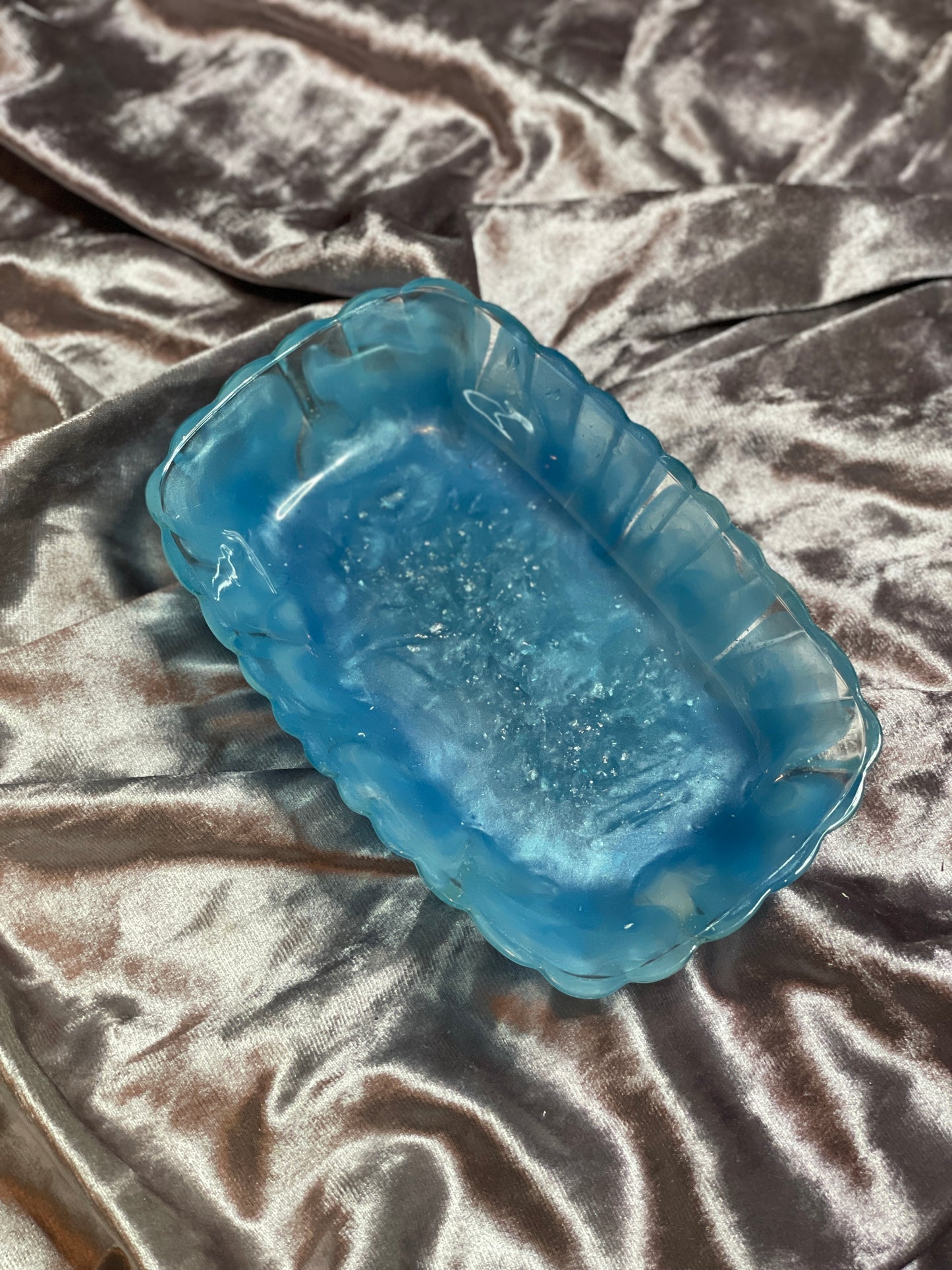 Blue and Clear with Silver Flakes Rectangle Pleated Resin Trinket Tray - EpoxyCore - [shop_type] 