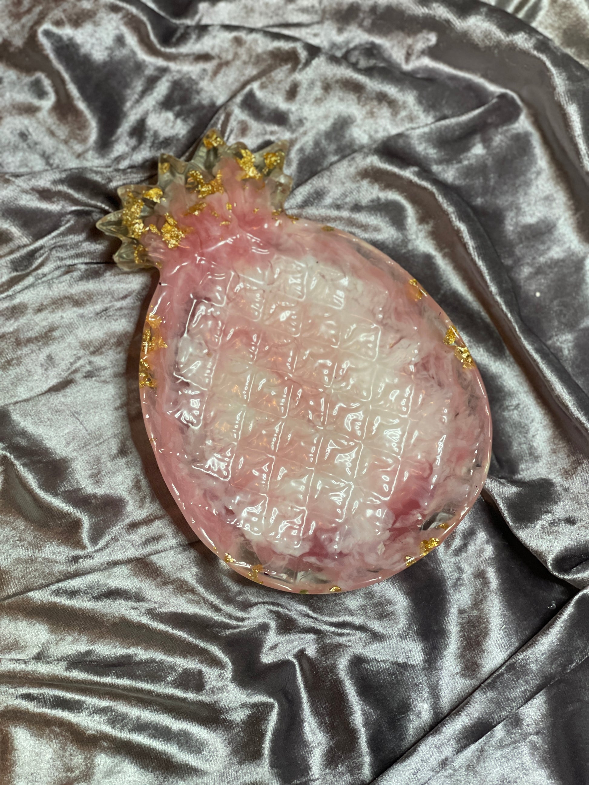 Pink and White Marble with Gold Flakes Pineapple Resin Trinket Tray - EpoxyCore - [shop_type] 