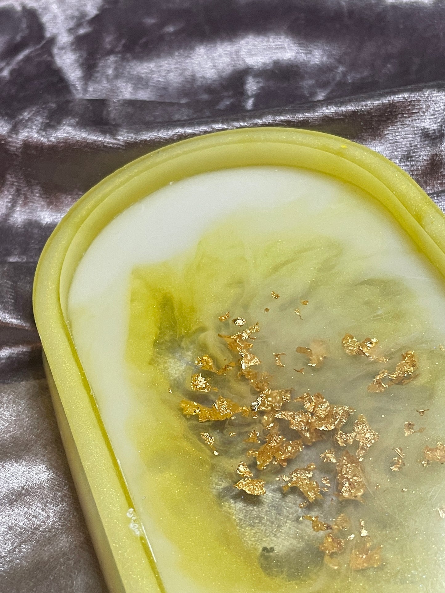 Yellow, White and Clear with Gold Flakes Oval Resin Trinket Tray - EpoxyCore - [shop_type] 