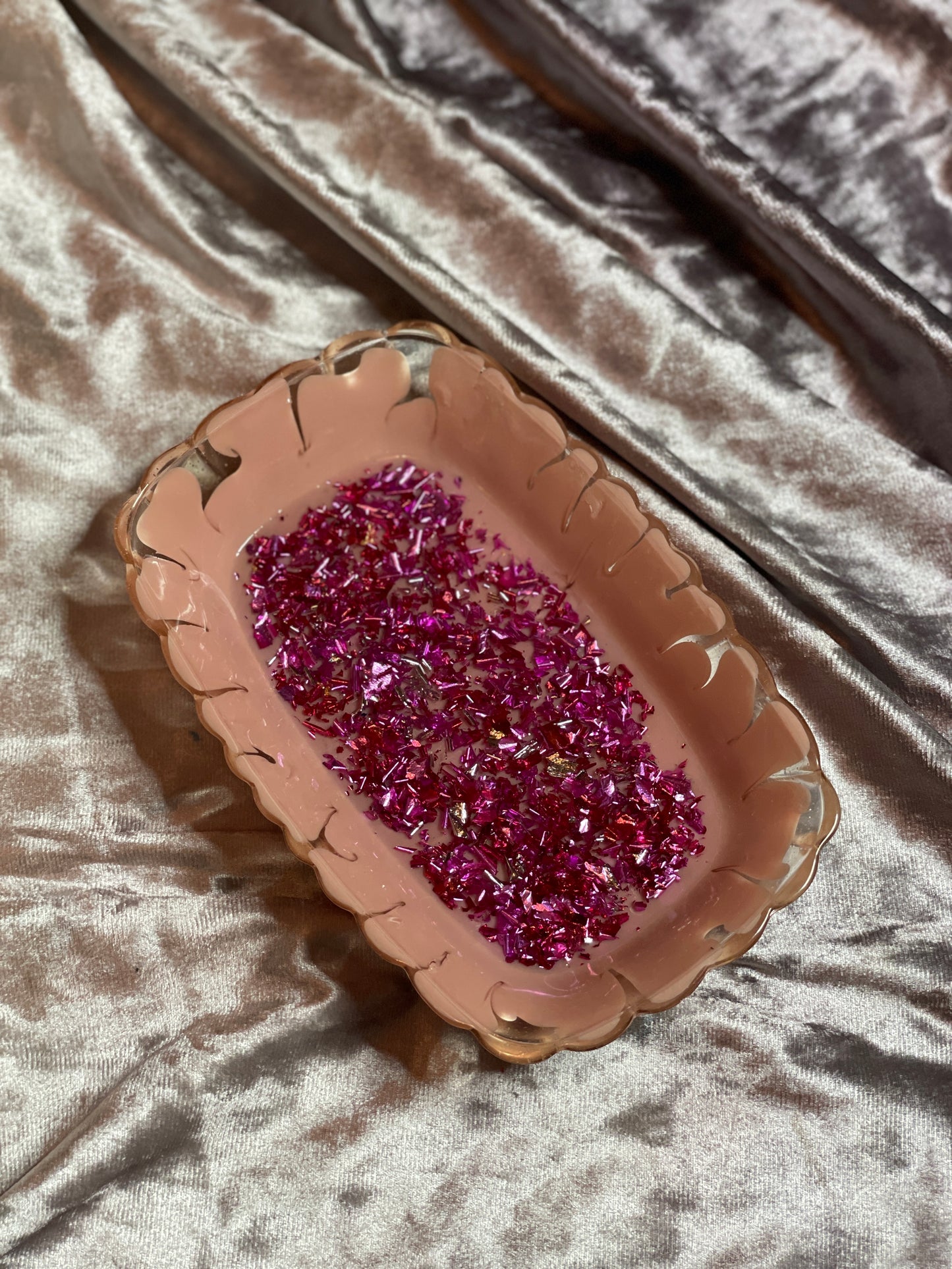 Pink with Pink Flakes Rectangle Pleated Resin Trinket Tray - EpoxyCore - [shop_type] 