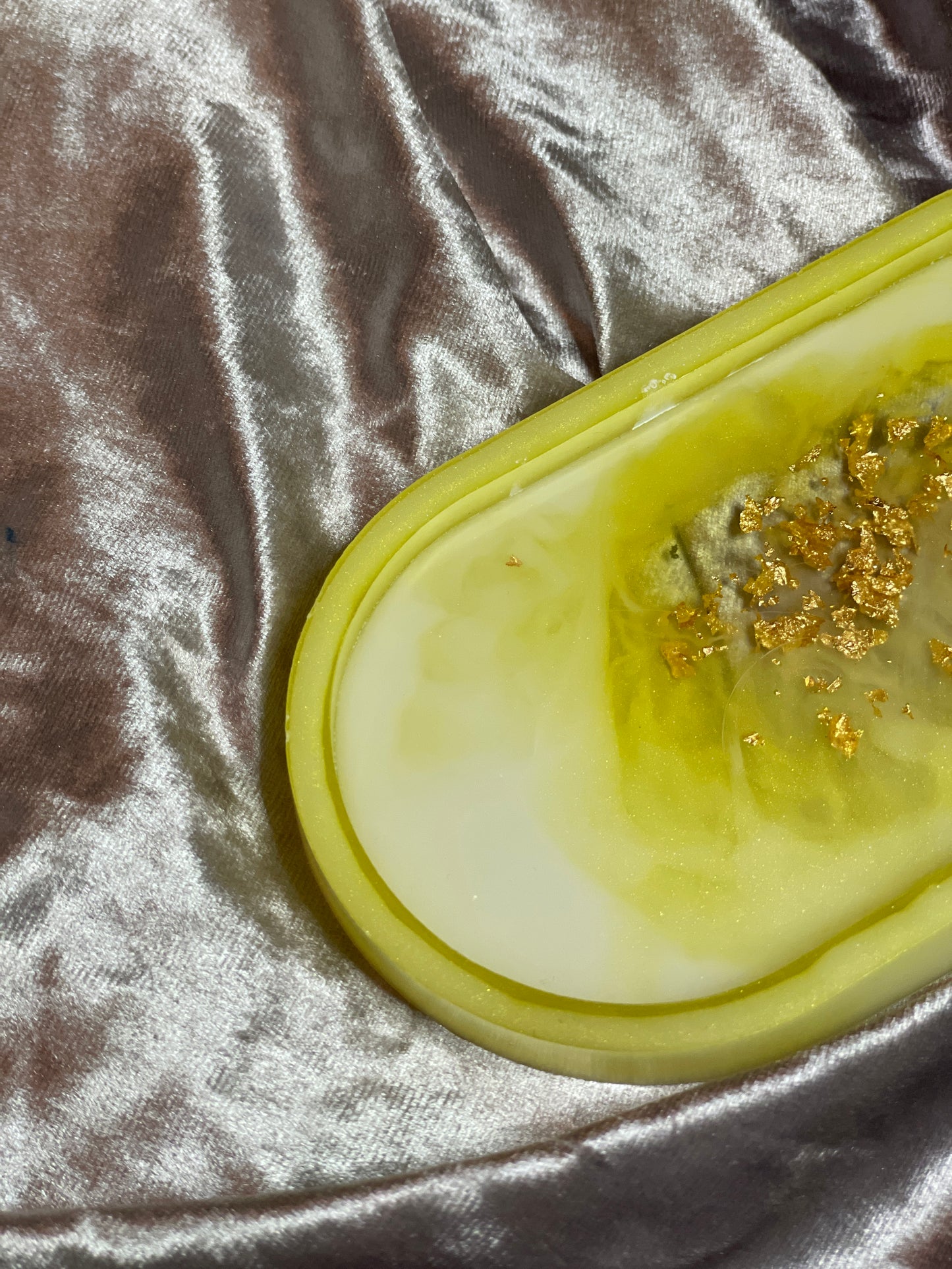 Yellow, White and Clear with Gold Flakes Oval Resin Trinket Tray - EpoxyCore - [shop_type] 