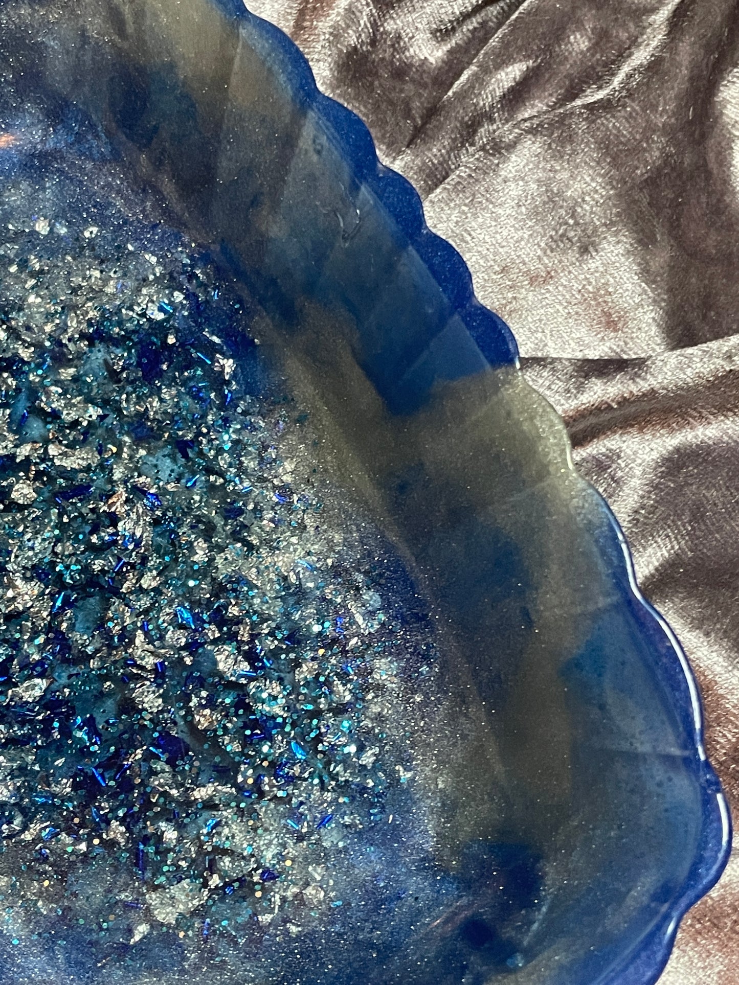 Blue and Silver Marble with Silver and Blue Flakes and Glitter Rectangle Pleated Resin Trinket Tray - EpoxyCore - [shop_type] 