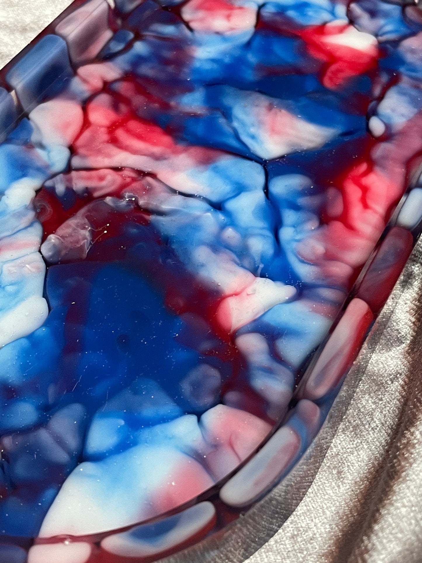 Blue, Red and White Crackle Oval Resin Trinket Tray - EpoxyCore - [shop_type] 